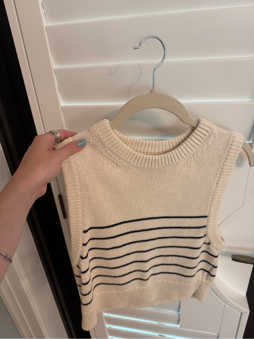 Sezane Cream Knit Sleeveless Stripe Sweater Vest - Picture 2 of 5